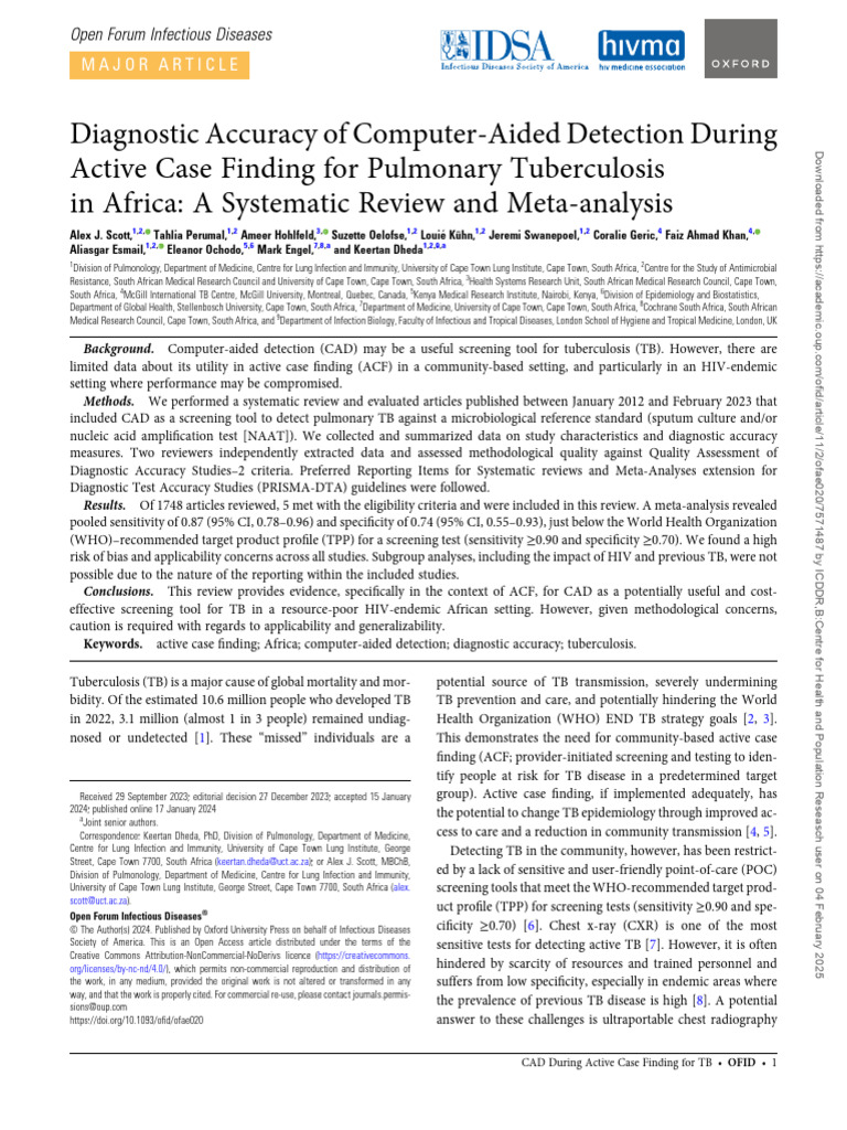 CAD for TB Detection in Africa | PDF | Sensitivity And Specificity ...