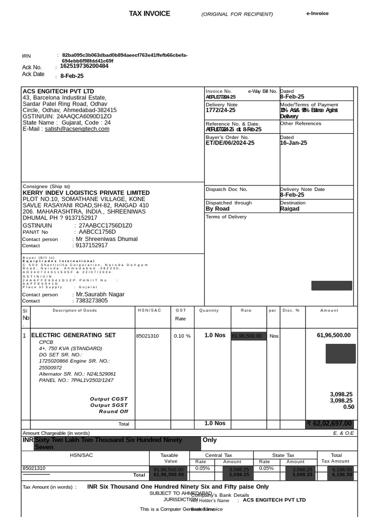 ACS Engitech Pvt Ltd Invoice Details | PDF | Payments | Government Finances