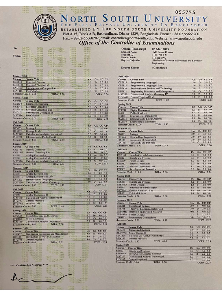 Bechelor Transcript.. | PDF