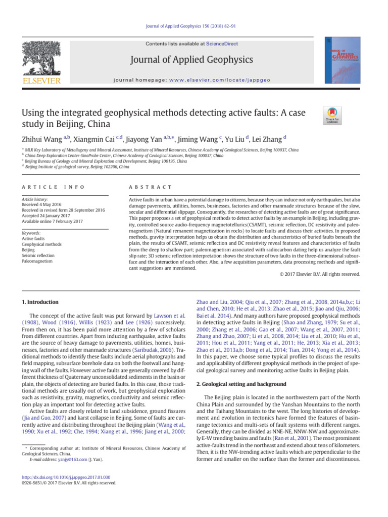 Geophysical Methods for Active Fault Detection in Beijing | PDF ...