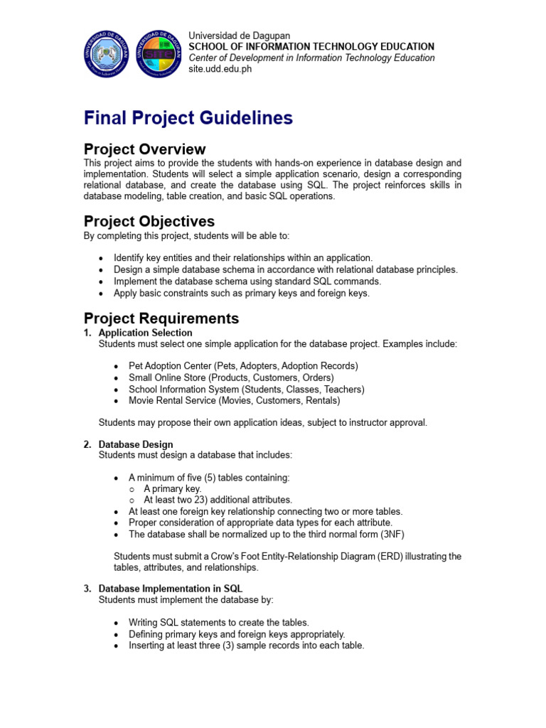 Database Project Guidelines for Students | PDF | Databases | Relational ...