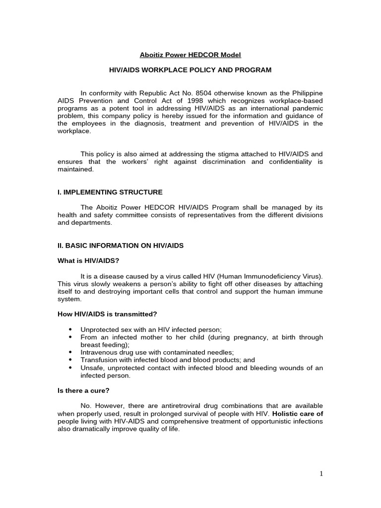 HIV AIDS Workplace Policy Program | PDF | Hiv/Aids | Employment