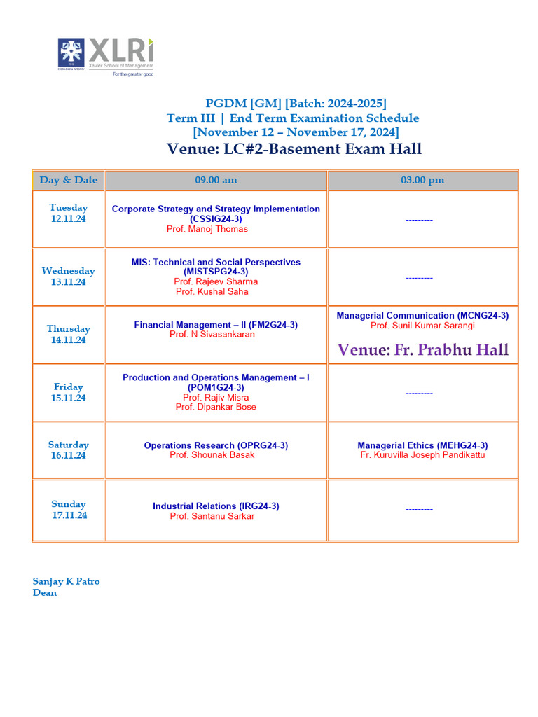 Term III Exam Schedule 2024-2025 | PDF