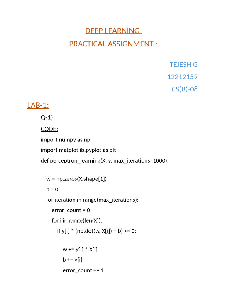 Deep Learning Perceptron Assignment | PDF | Artificial Intelligence ...