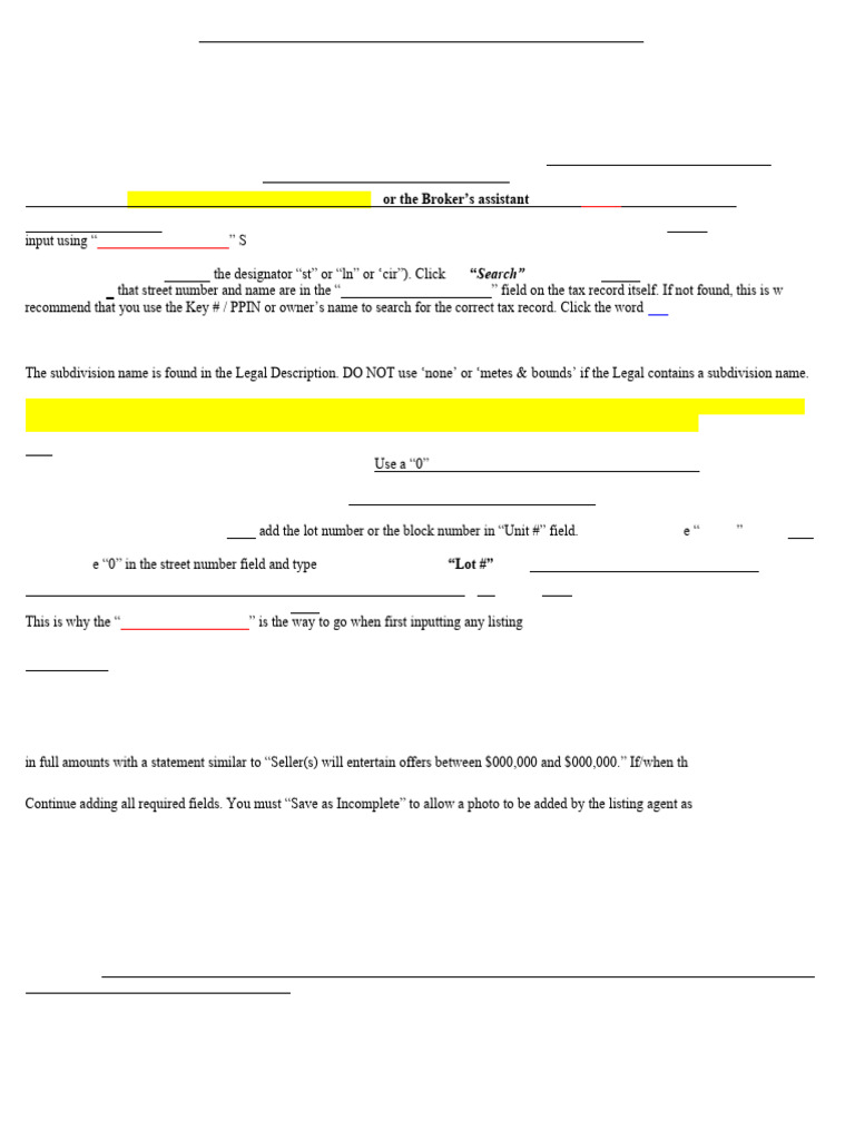 MLS Listing Input Guidelines | PDF | Real Estate Appraisal | Sales