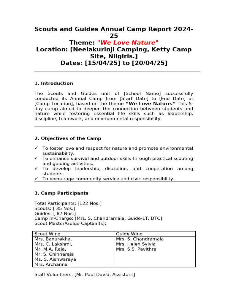 Scouts and Guides Camp Report 2024-25 | PDF