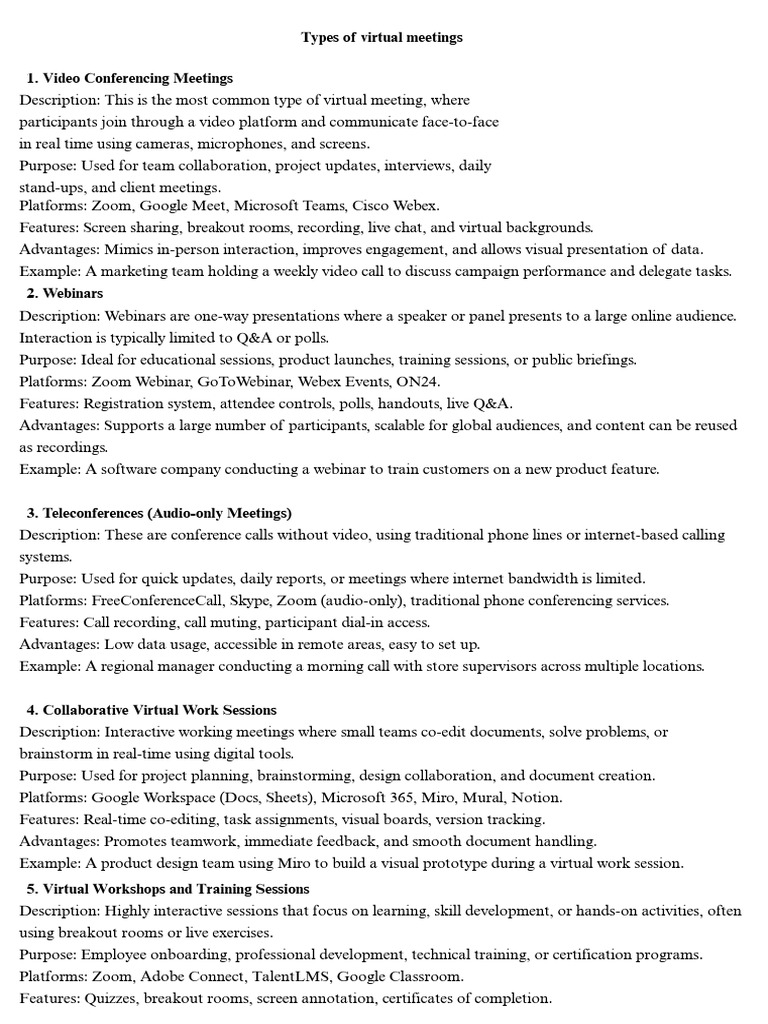 Types of Virtual Meetings Explained | PDF | Web Conferencing ...