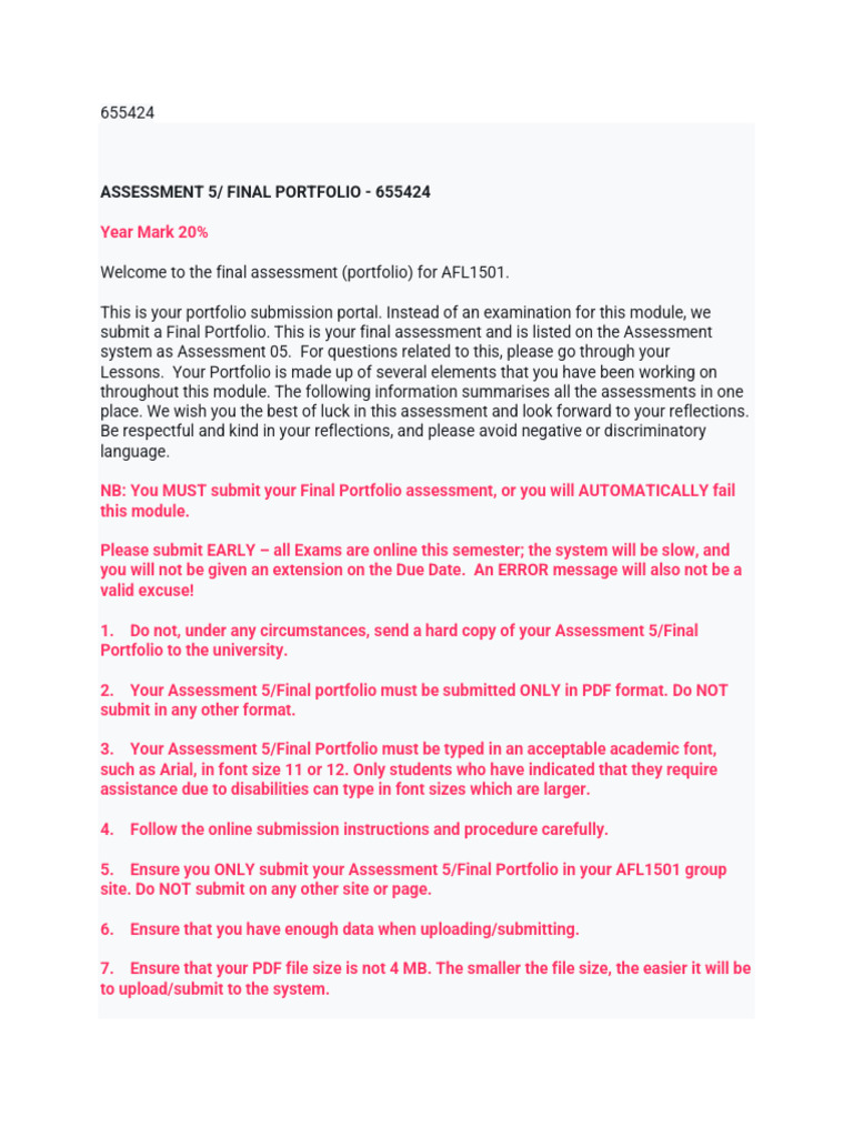 AFL1501 Final Portfolio Instructions | PDF | Plagiarism