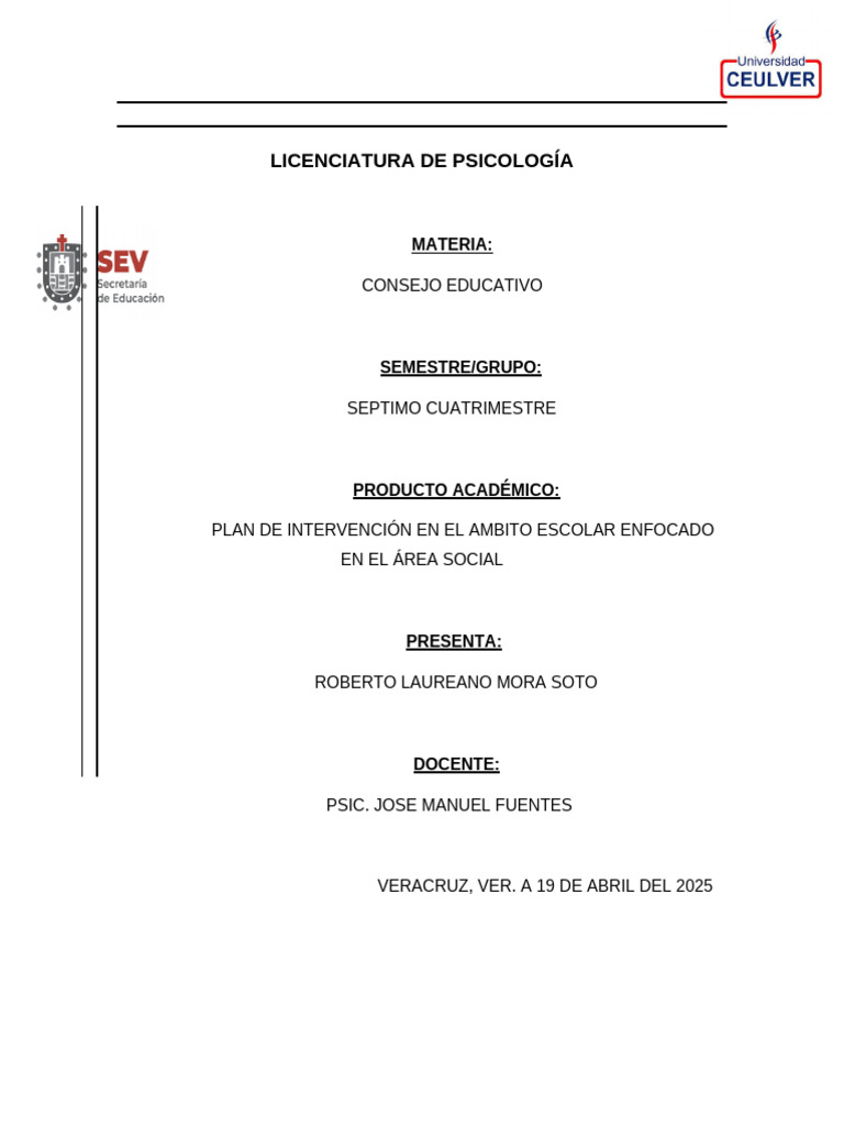 Plan de Intervención Escolar en Psicología | PDF | Las emociones ...
