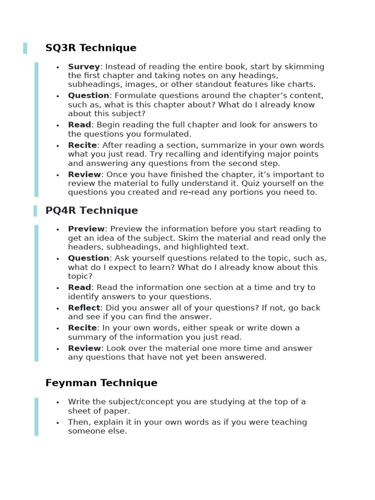 Comparing SQ3R and PQ4R Techniques | PDF