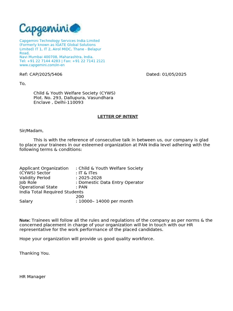 Capgemini LOI IT & Itse | PDF
