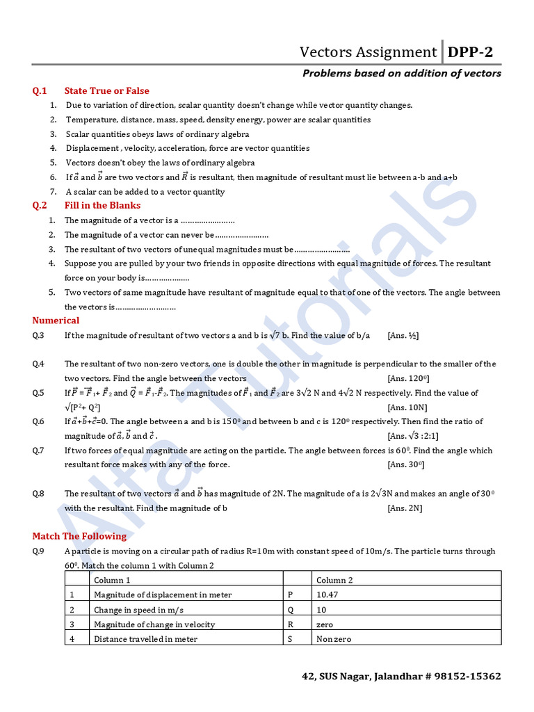 Vectors DPP 2 | PDF | Euclidean Vector | Force