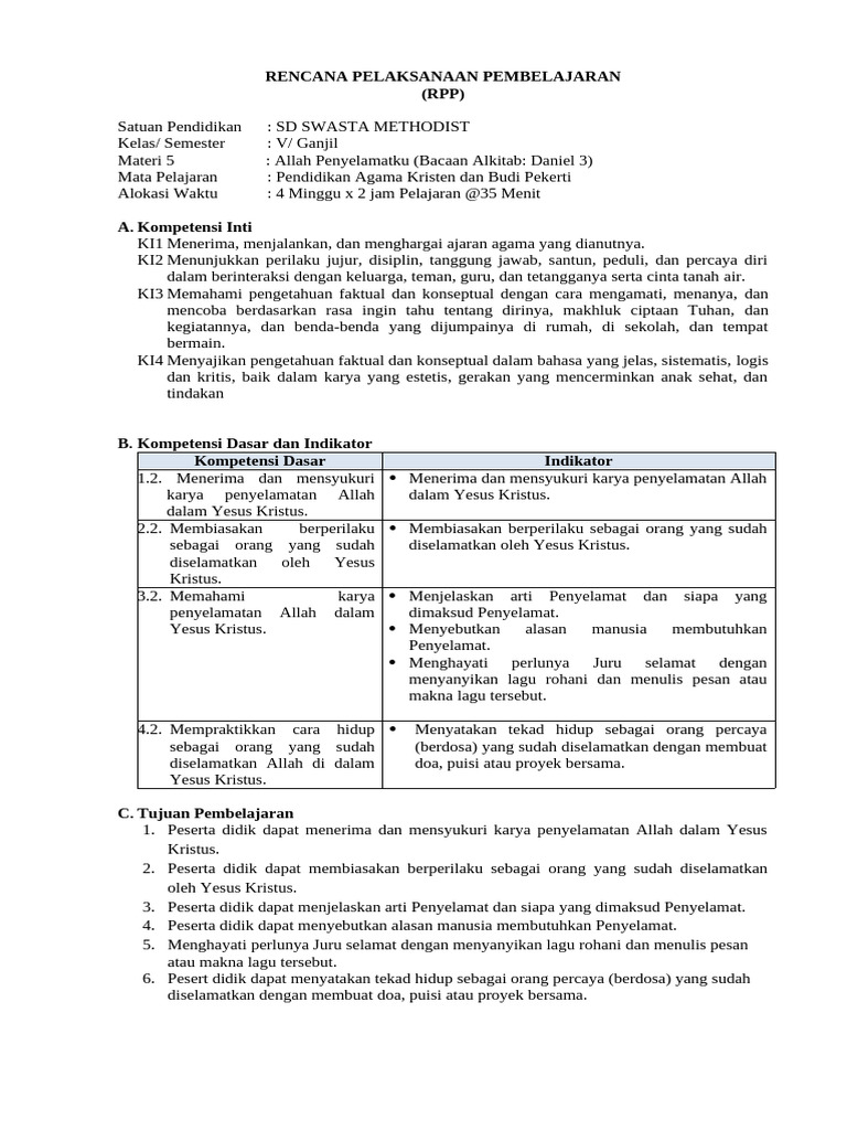 RPP Pak Dan Budi Pekerti Kelas 5 SD Bab 5 | PDF