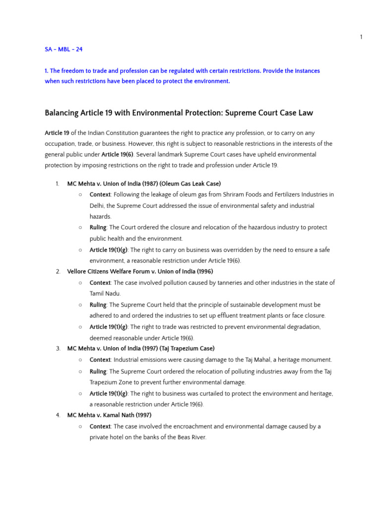 Supreme Court on Trade and Environment | PDF | United Nations Framework ...