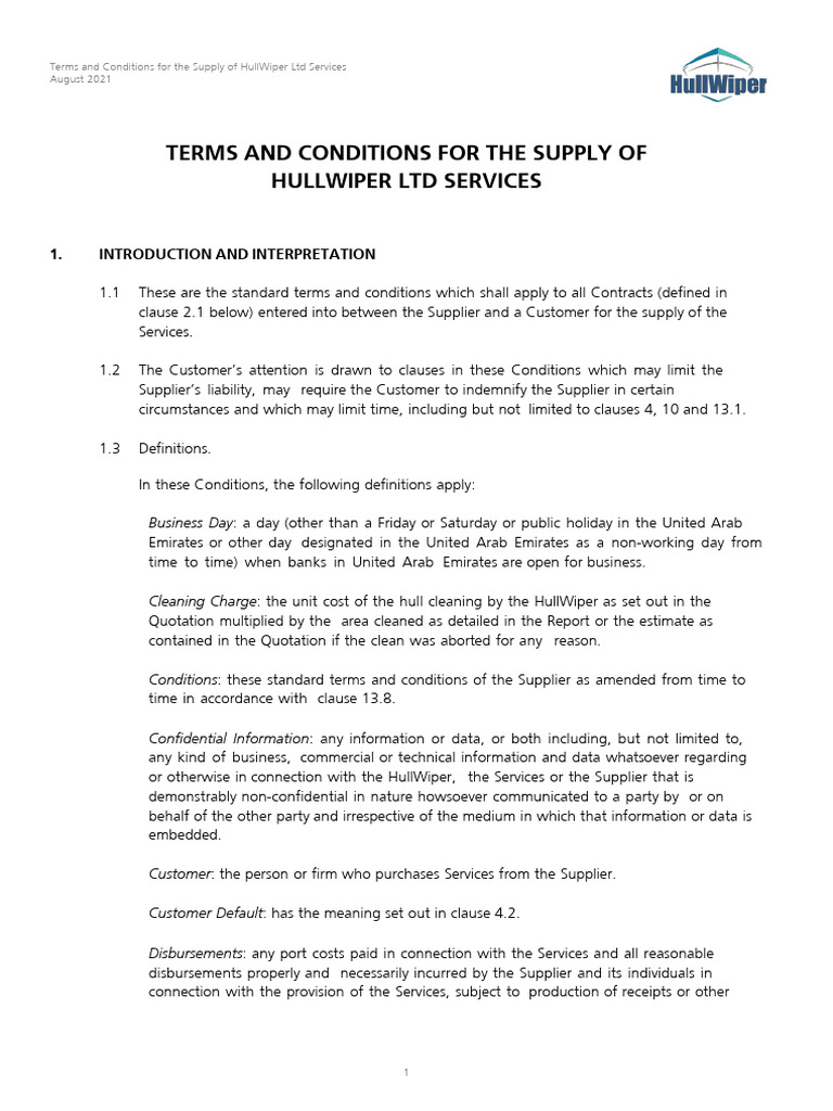 HullWiper Ltd Service Terms & Conditions | PDF | Legal Liability | Tort
