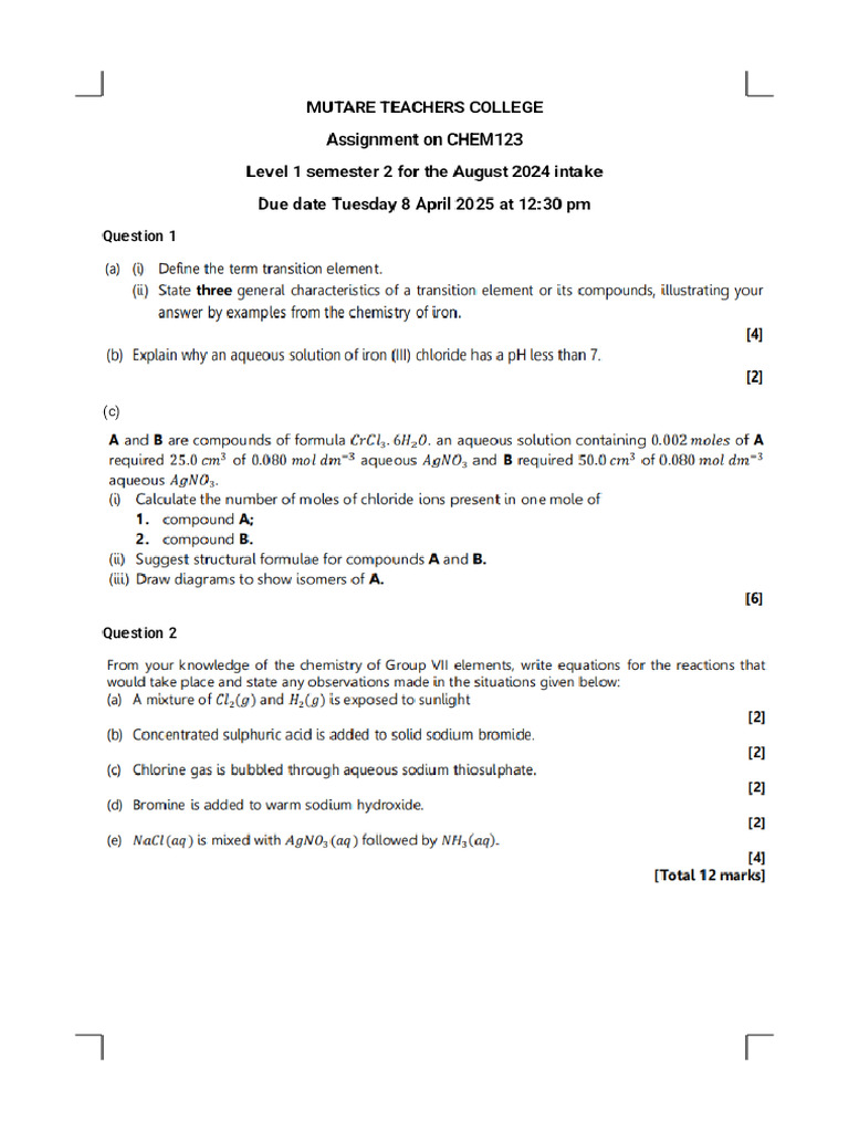 Chem123 Assignment Phoenix | PDF