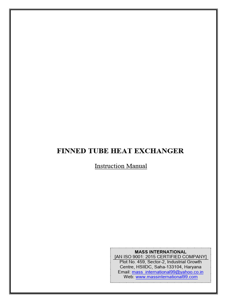 Finned Tube Heat Exchanger Manual | PDF | Water Heating | Flow Measurement