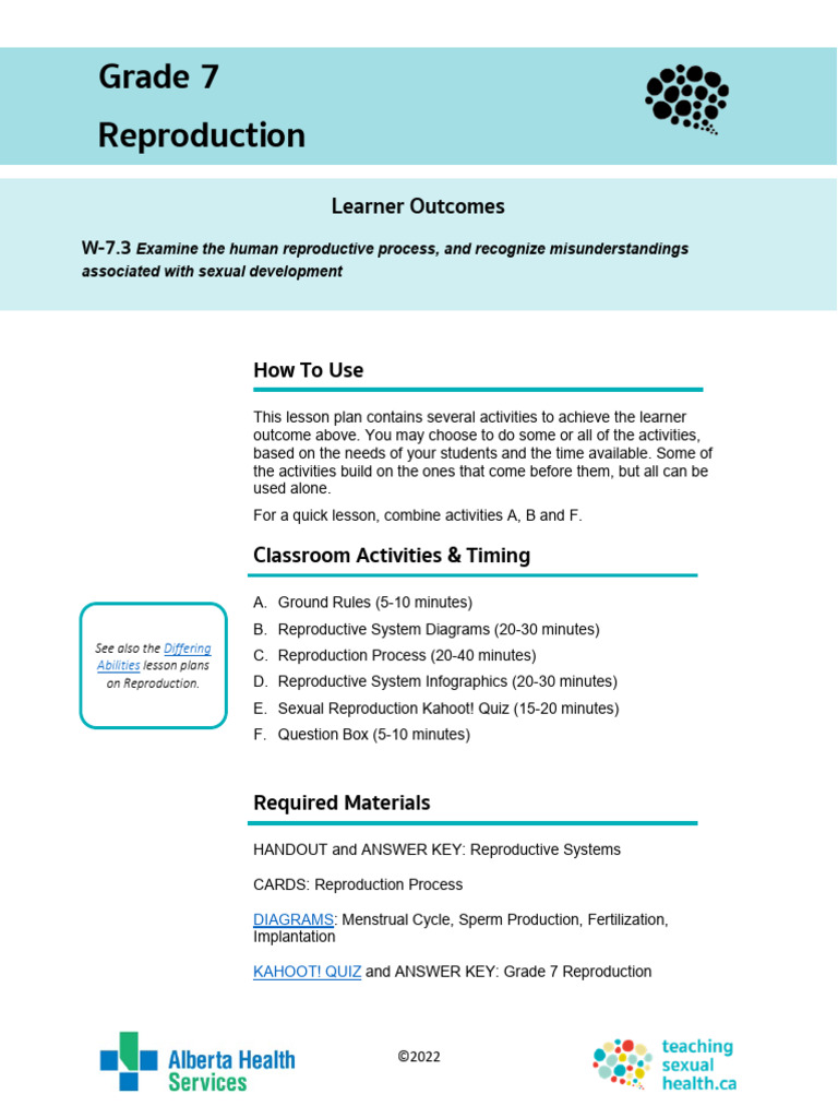 Grade 7 Reproductive System Lesson Plan | PDF | Human Reproduction ...