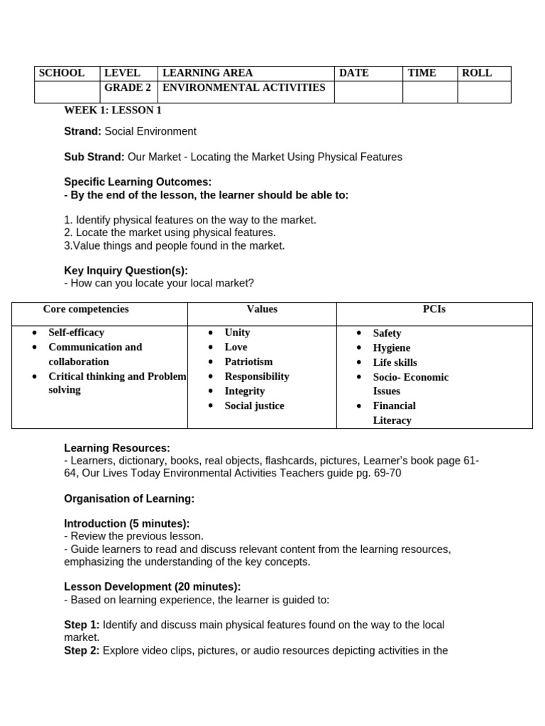 GRADE 2 TERM 2 ENVIRONMENTAL LESSON PLANS Ourlives | PDF | Learning ...