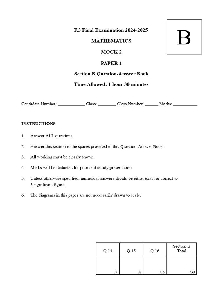 2024-2025 Math Mock Exam Paper 1 | PDF
