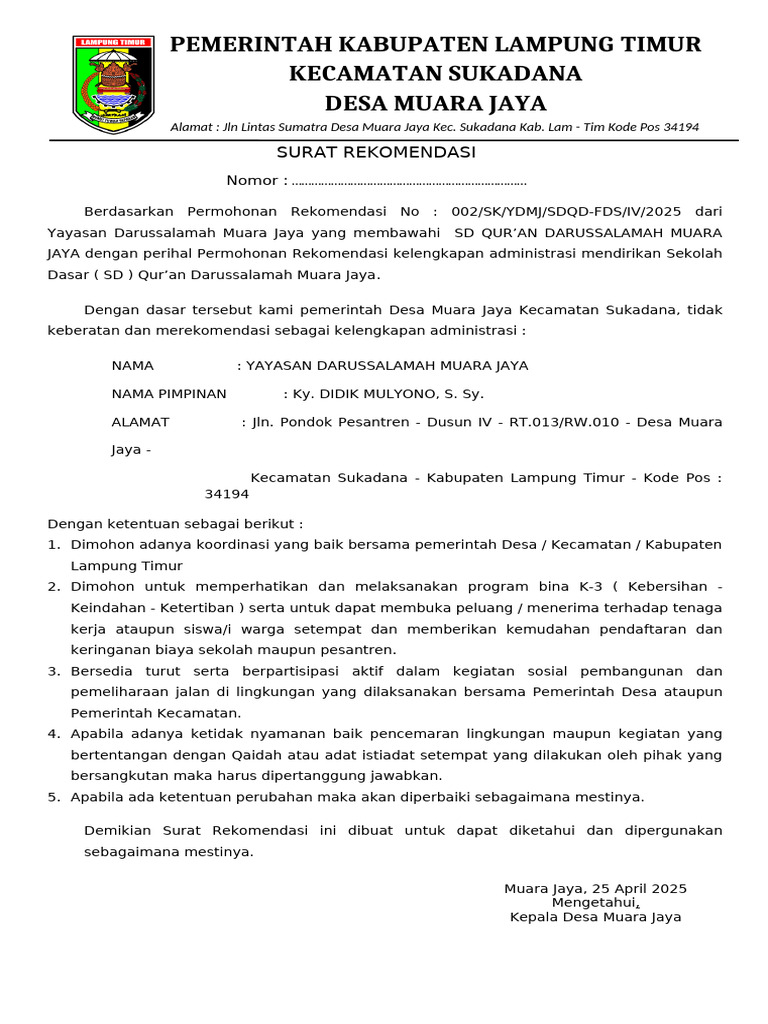 Surat Rekomendasi Kades | PDF