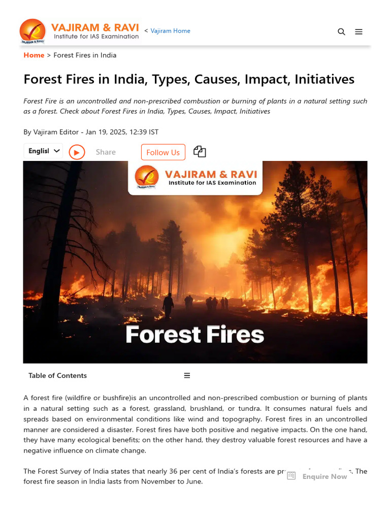 Forest Fires in India, Types, Causes, Impact, Initiatives | PDF ...