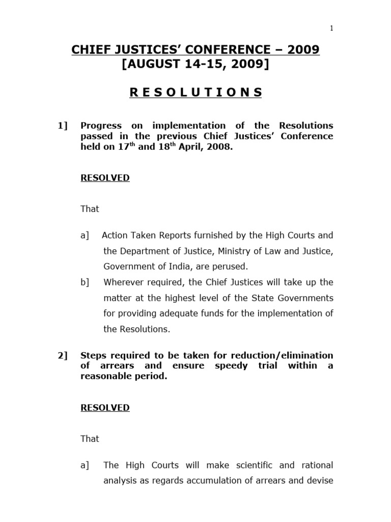 Chief Justice Conference, 2009 (14th & 15th August, 2009) - Resolutions ...