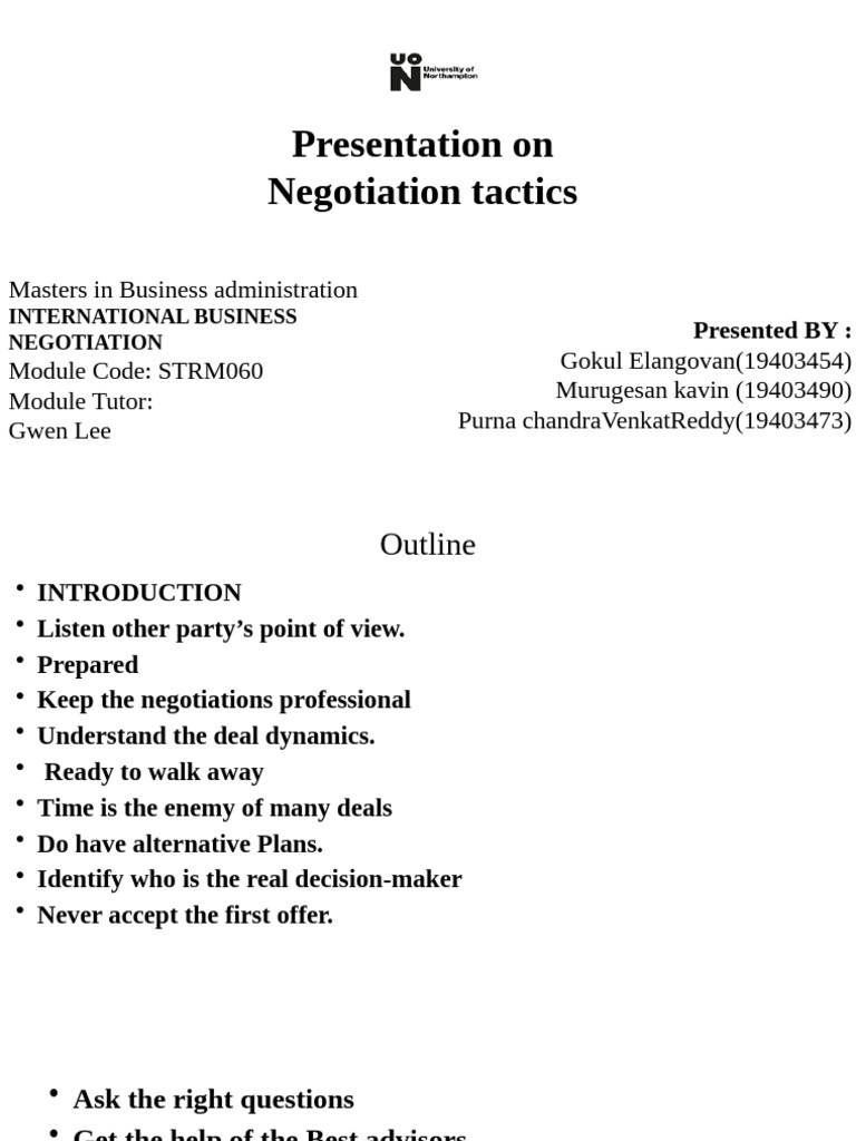 Effective Negotiation Tactics Guide | PDF | Negotiation | Human ...