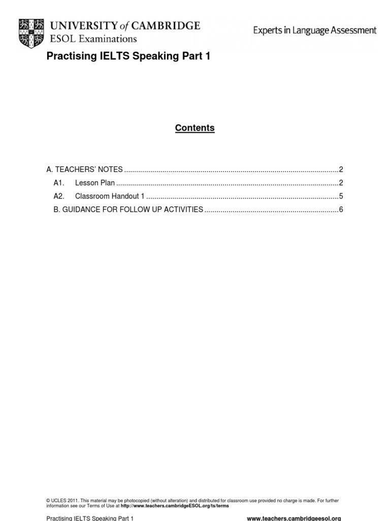 Practising Ielts Speaking Part 1 | PDF | Language Arts & Discipline ...