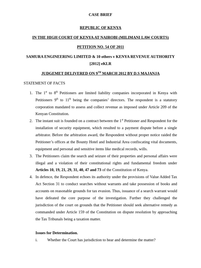 Search and Seizure Case in Kenya | PDF | Search Warrant | Search And ...