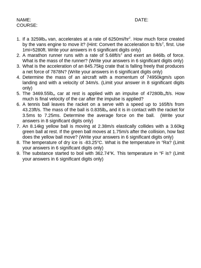 Advance Physics Quiz 3 Problem Solving For Embraer A | PDF
