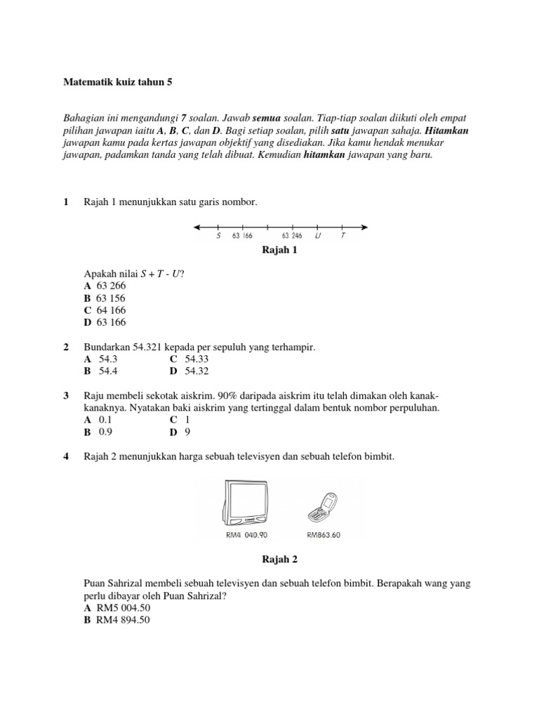 Matematik kuiz tahun 2,3,4,5,6