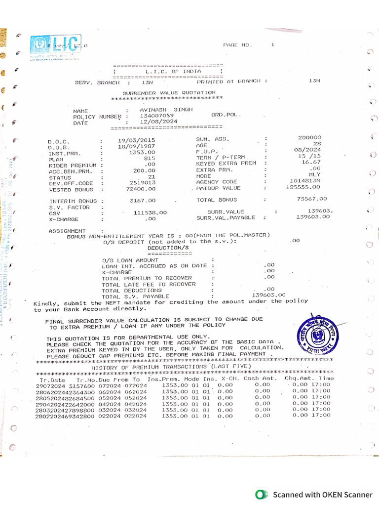 Avinash LIC Policy | PDF