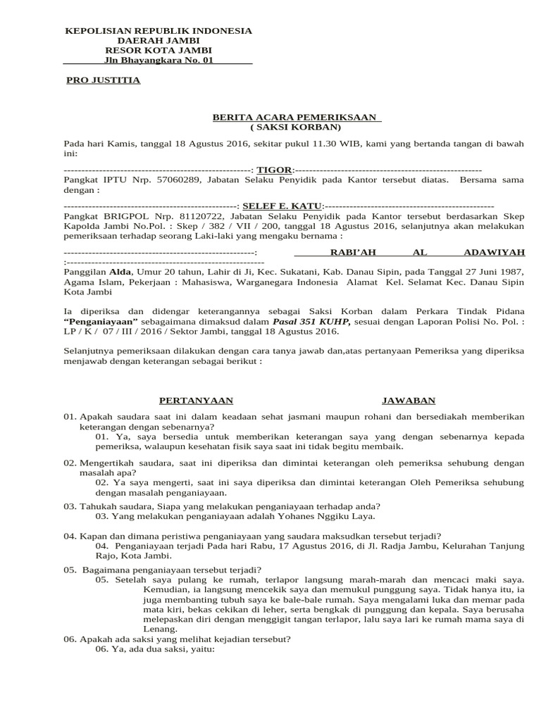 Contoh Berita Acara Pemeriksaan Saksi | PDF