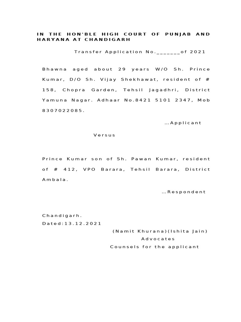 Bhawna TA (Ambala To Yamuna Nagar) | PDF | Affidavit | Marriage