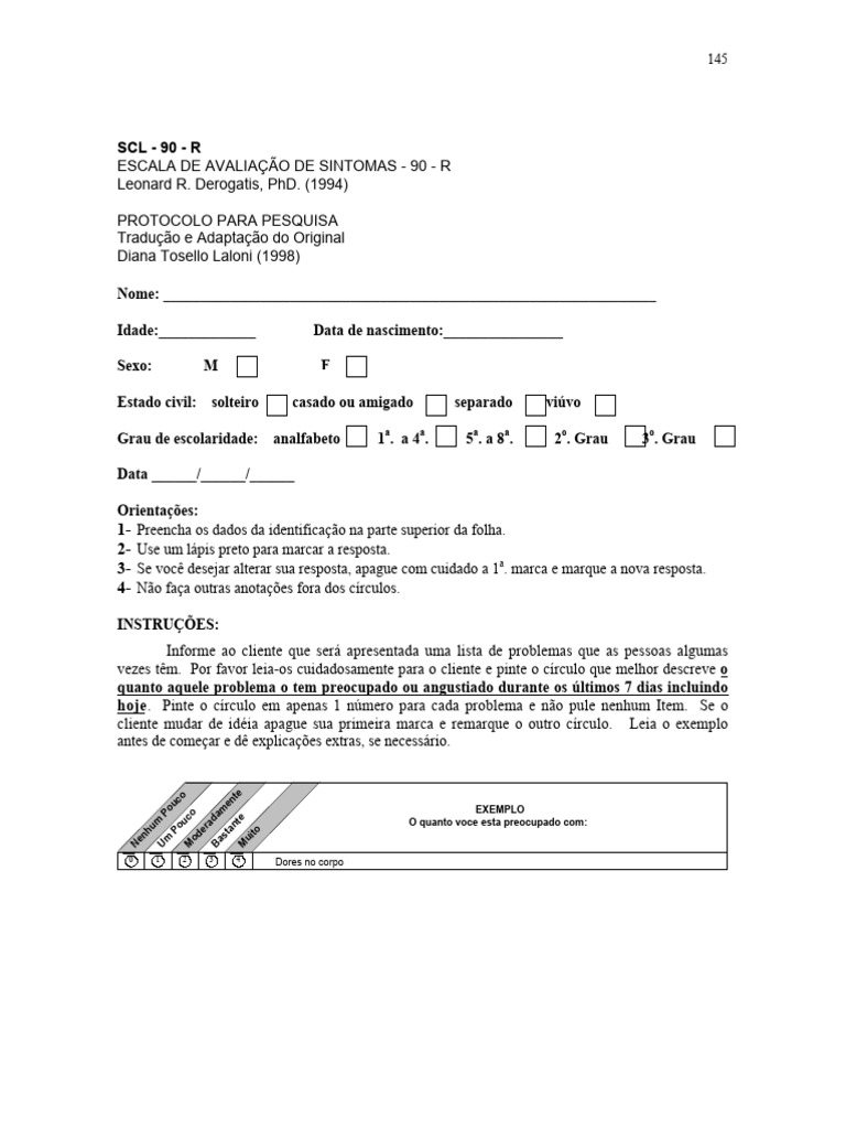 Escala de Avaliação de Sintomas SCL-90-R | PDF | Psicologia | Ciências ...