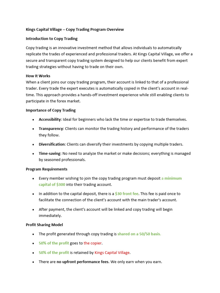 Kings Capital Copy Trading Overview | PDF | Market (Economics) | Investing