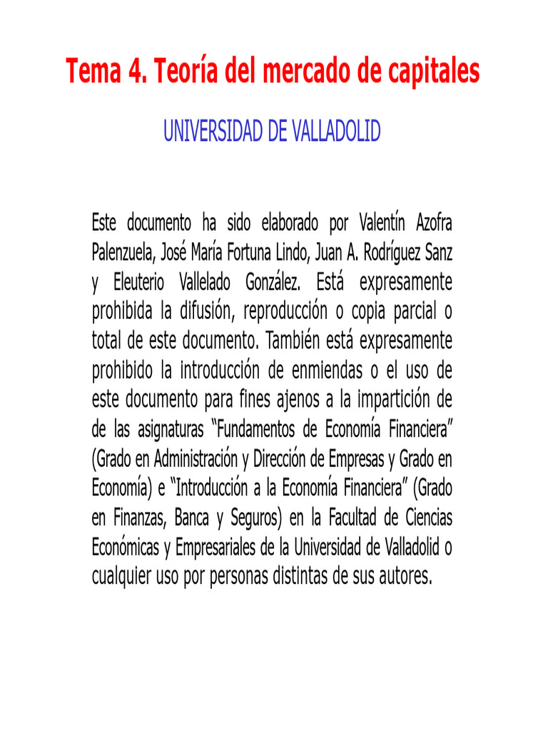 Teoría del Mercado de Capitales y CAPM | PDF | Modelo de fijación de ...