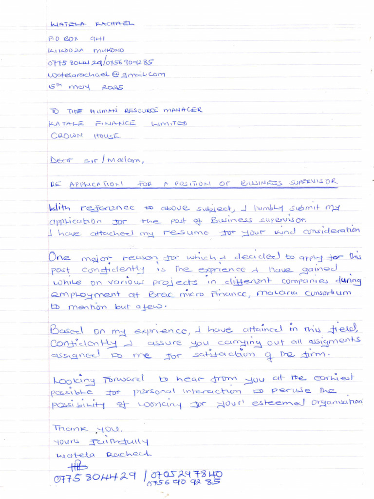 Application Watela Rachael | PDF