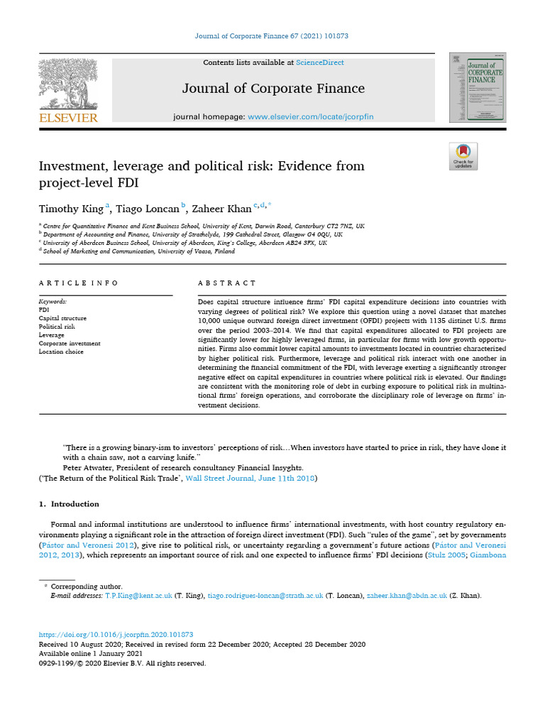 11) Investment, Leverage and Political Risk Evidence From Project-Level ...
