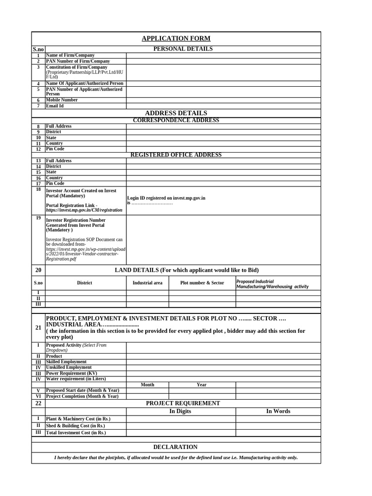 Land Allotment Application Form | PDF