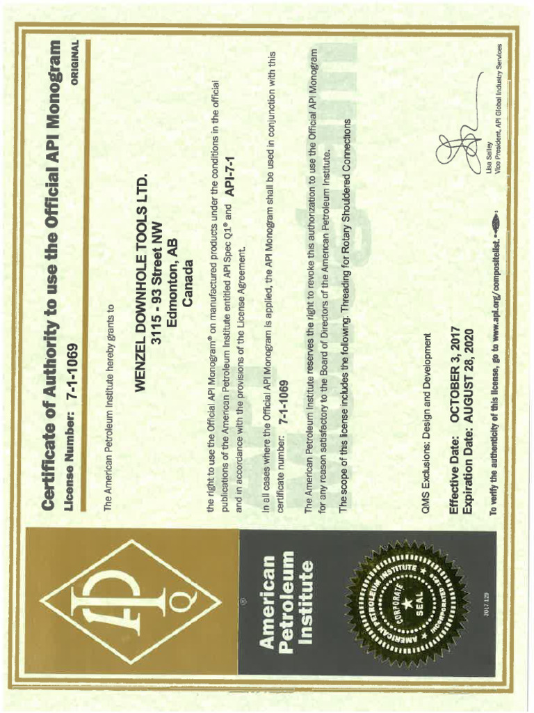 API Monogram 7-1-1069 Certificate - Aug.28, 2020 | PDF