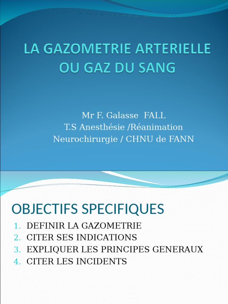 Gestion de la gazométrie sanguine PDF Spécialités médicales — free download