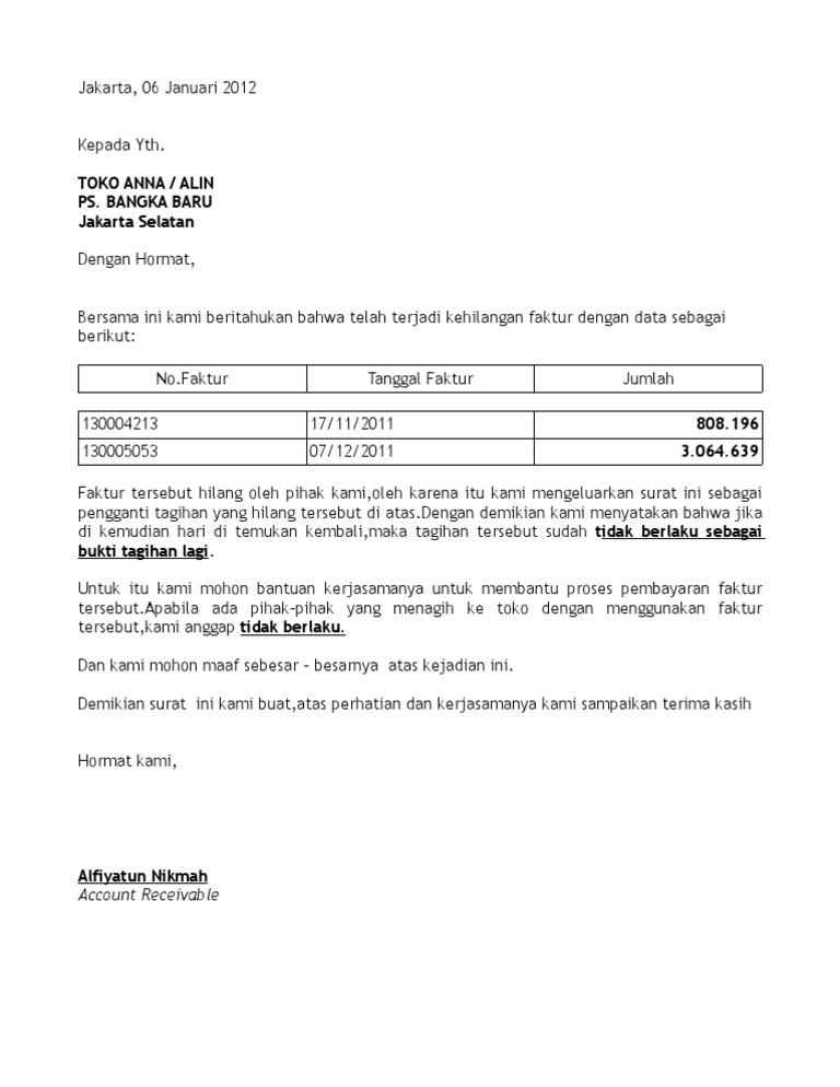 Surat Kehilangan