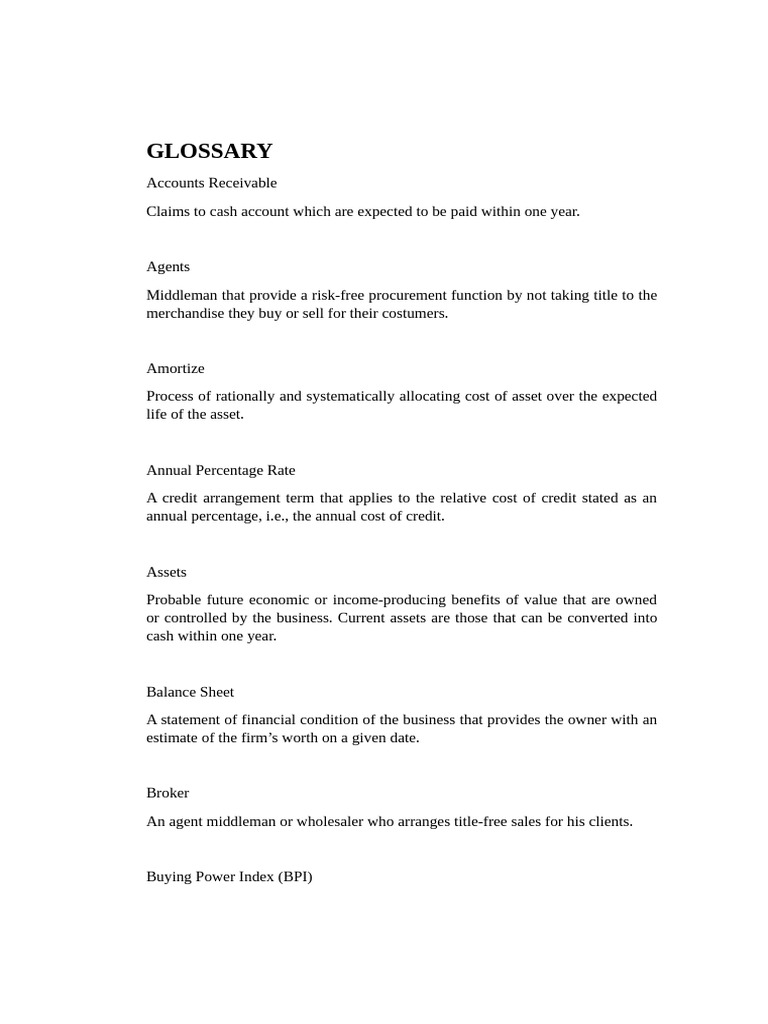 Business Finance Terms Glossary | PDF | Debt | Debits And Credits