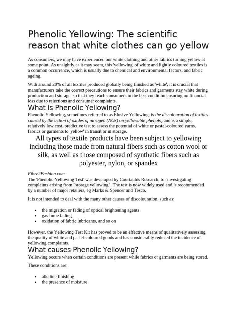 Understanding Phenolic Yellowing Tests | PDF | Textiles | Materials