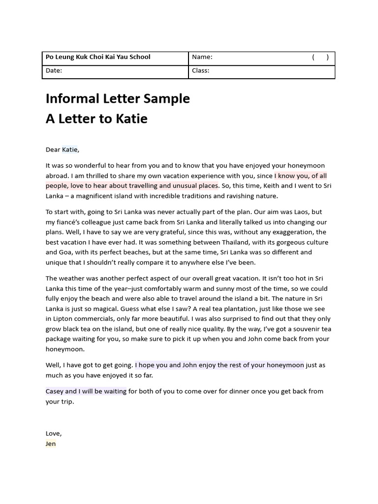 Informal Letter Sample to a Friend | PDF