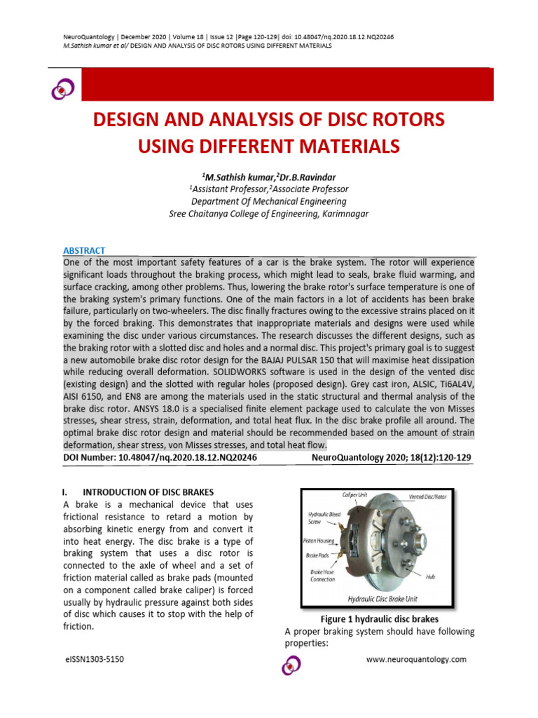 MODELLlNG AND STRUCTURAL ANALYSIS OF DISC ROTOR | PDF | Stress ...