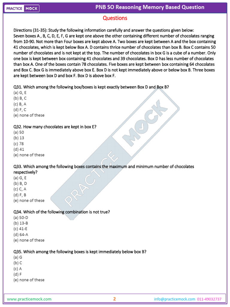 PNB So Reasoning Memory Based Question | PDF