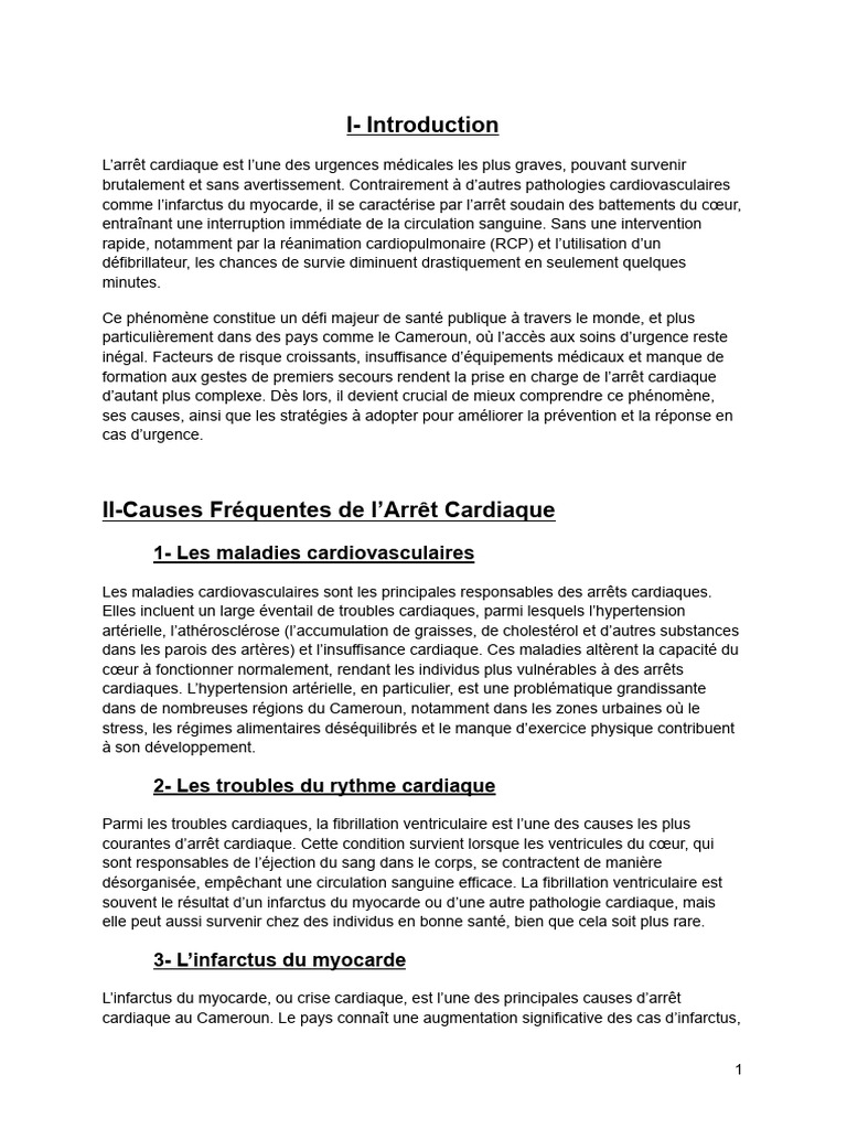 Arrêt Cardiaque : Causes et Prévention au Cameroun | PDF | Infarctus du ...